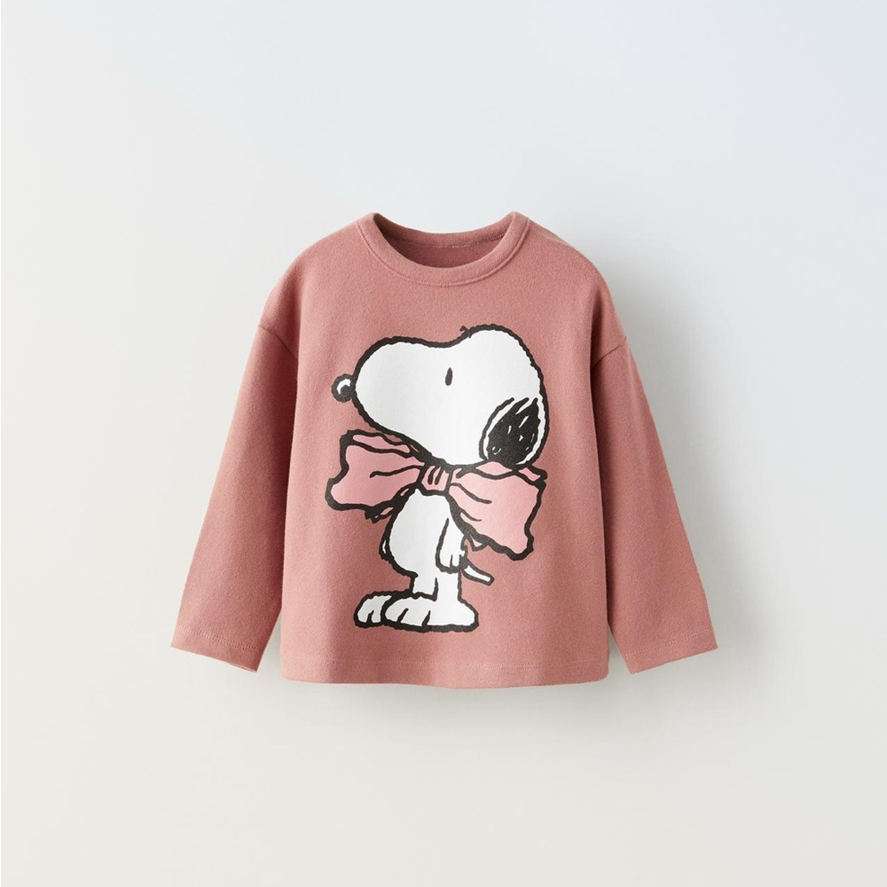 Zara Kids Mauve Pink Thick Tshirt with Snoopy Design (18-24 months)